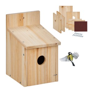 Relaxdays Nistkasten Bausatz 6-teilig Tannenholz Natur Mit Türverriegelung 23 cm x 14 cm x 18 cm 560 g