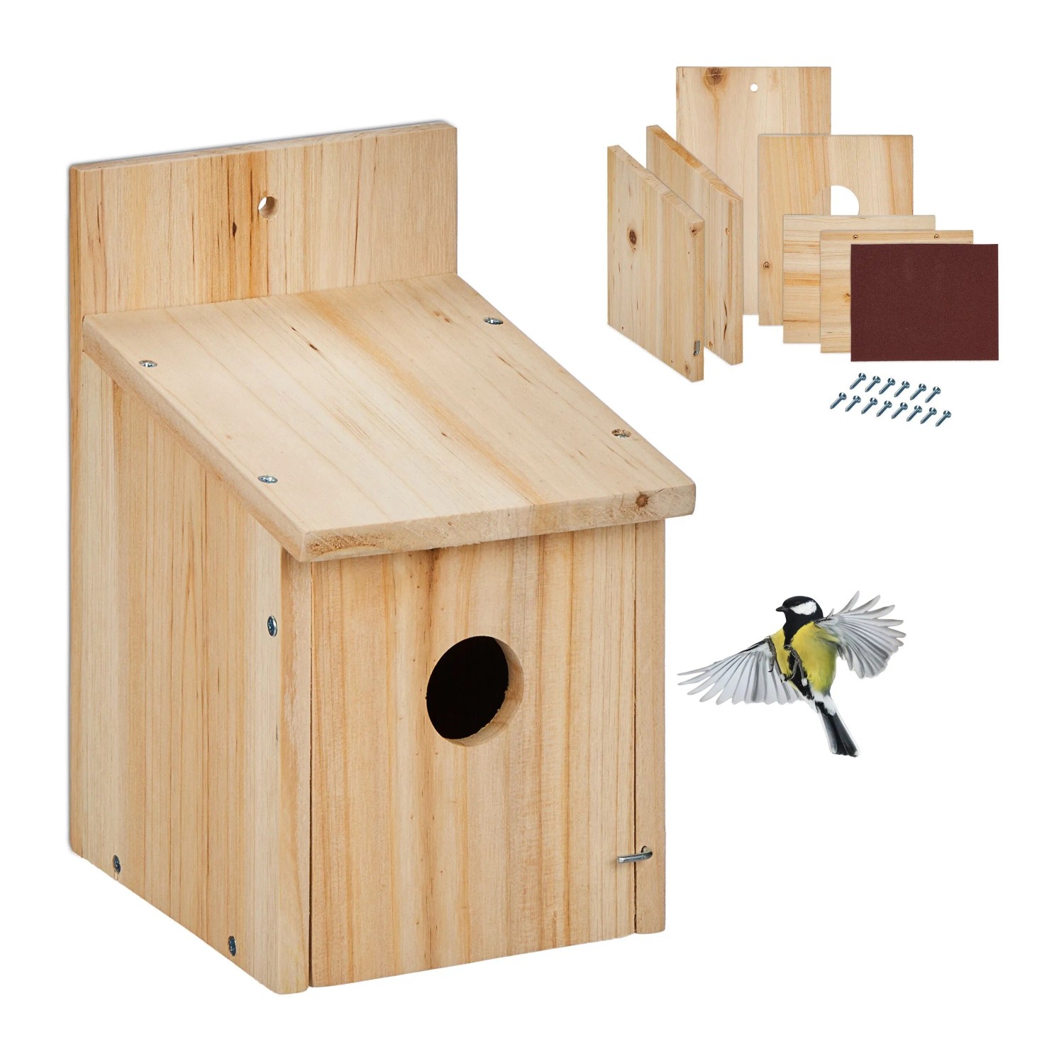 Relaxdays Nistkasten Bausatz 6-teilig Tannenholz Natur Mit Türverriegelung 23 cm x 14 cm x 18 cm 560 g