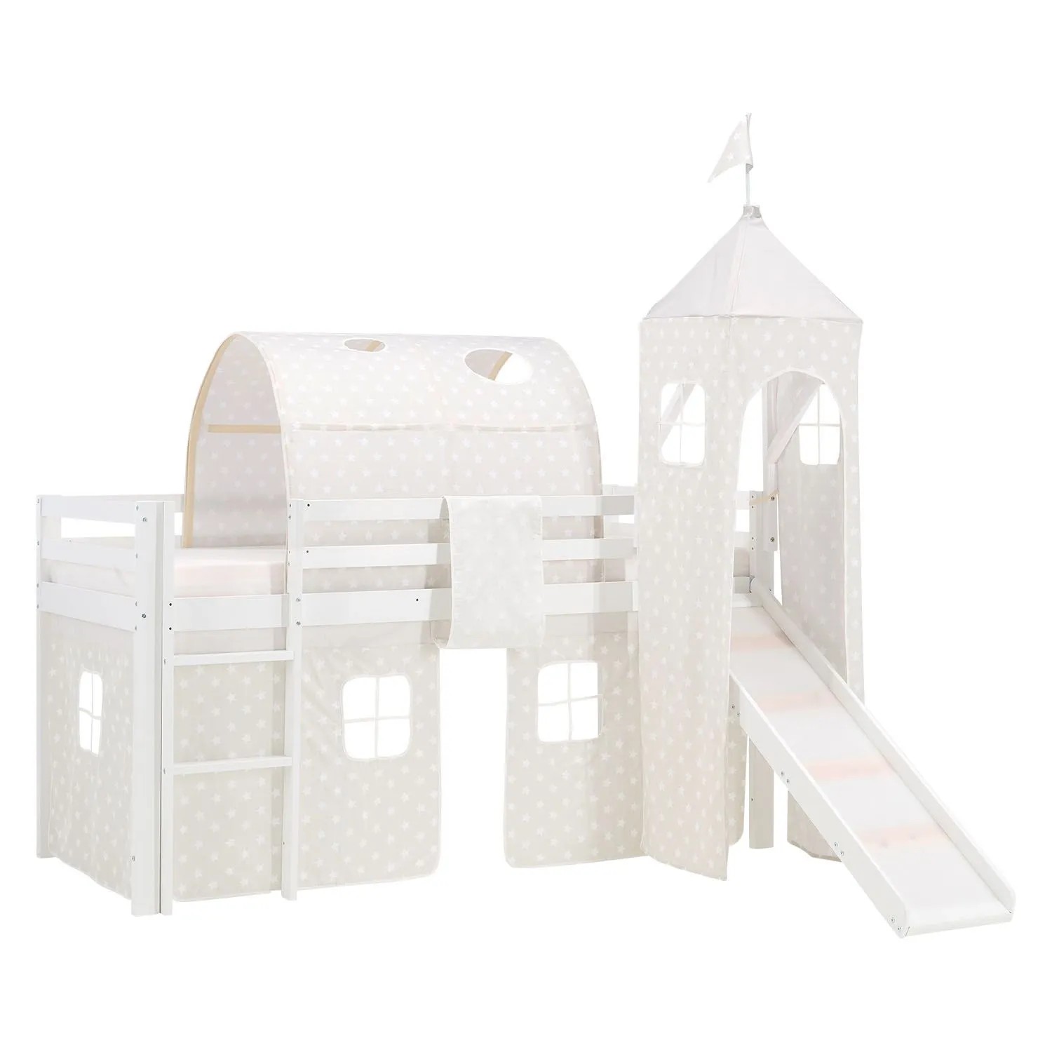 Homestyle4u Kinderhochbett 90x200 Weiß mit Lattenrost und Matratze 2776