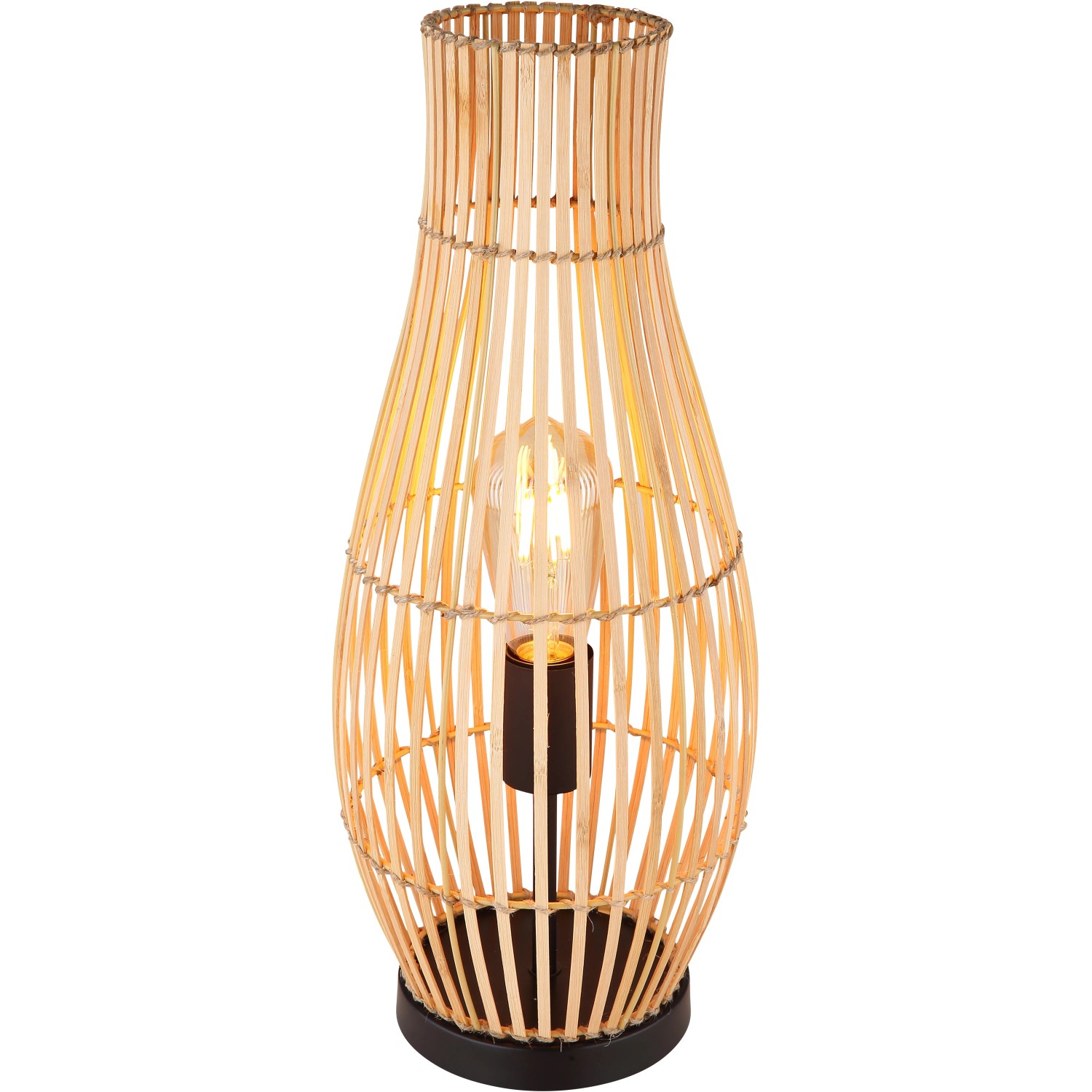 Naturfarbene Globo Tischlampe Laglio aus Bambus und Hanf, 47,5 cm hoch.