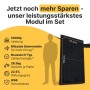 Solakon Solarmodul 500W, bifazial, monokristallin, mit Maßen und Person als Größenvergleich.