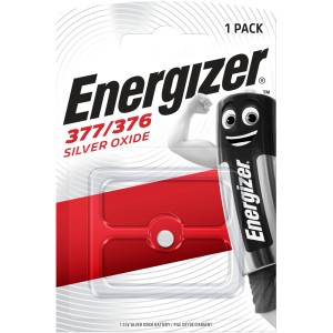 Energizer 377/376 Silber-Oxyd Knopfzelle, 1 Stück, für Uhren und Elektronik.