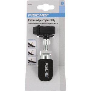 Fischer CO2 Luftpumpe für Fahrradreifen, geeignet für AV-, DV- & SV-Ventile.