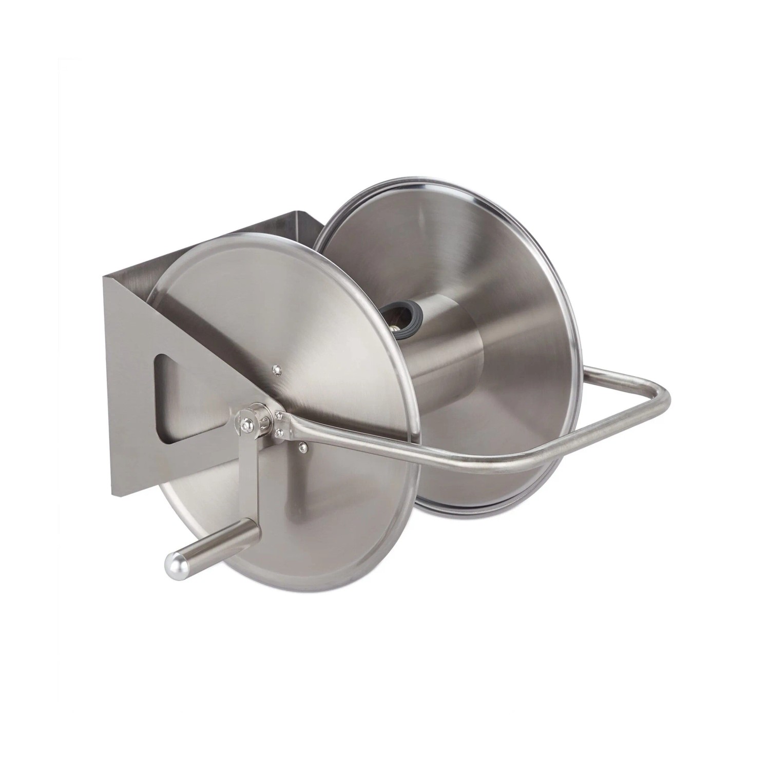 Relaxdays Schlauchtrommel Edelstahl Silber Wandmontierbar 43,5 cm x 43,5 cm x 31,5 cm 3,2 kg