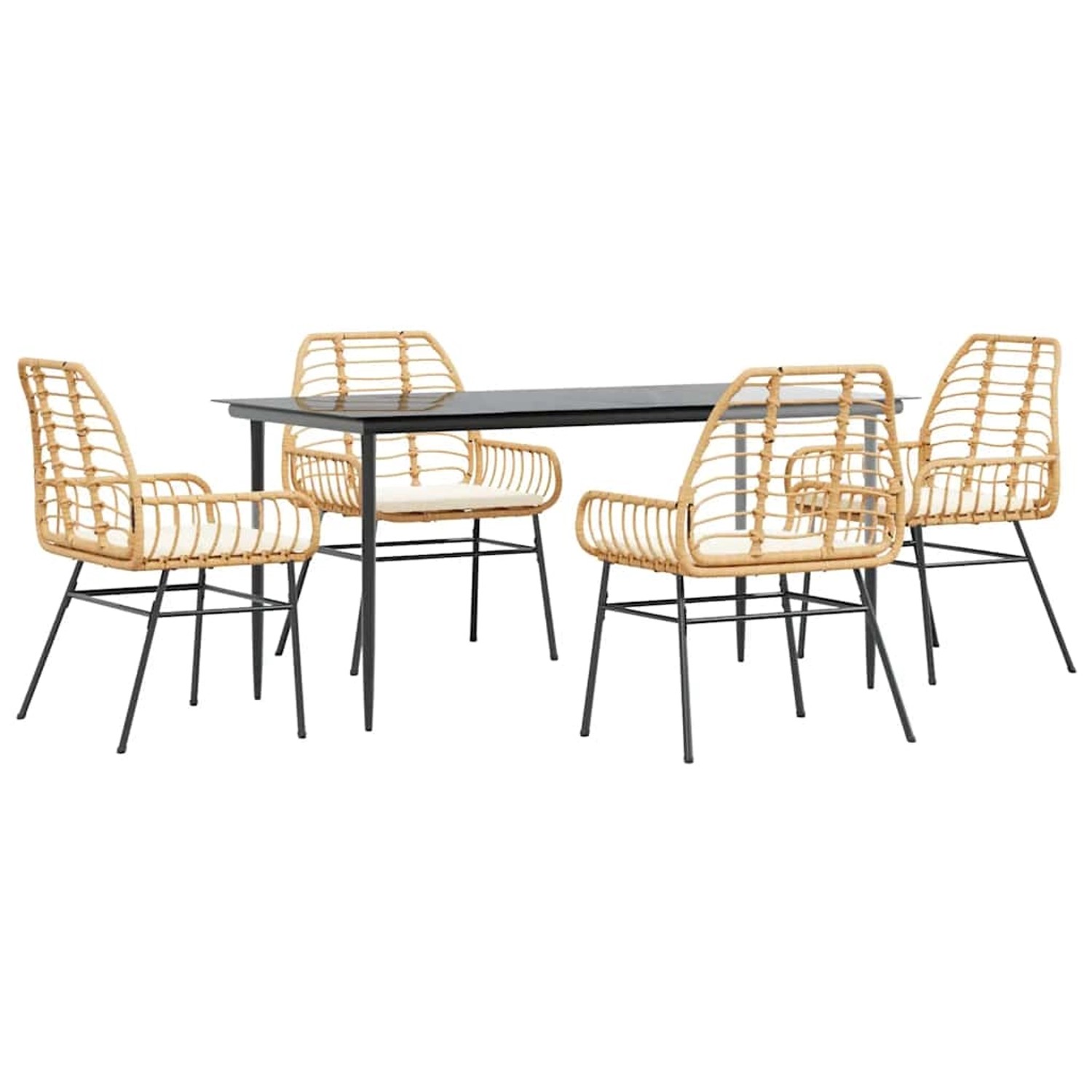 vidaXL 5-Tlg Garten-Essgruppe mit Kissen Braun Poly Rattan Glas 3334460 günstig online kaufen