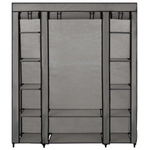 Grauer vidaXL Stoffschrank mit Fächern und Kleiderstangen, 150x45x176cm.