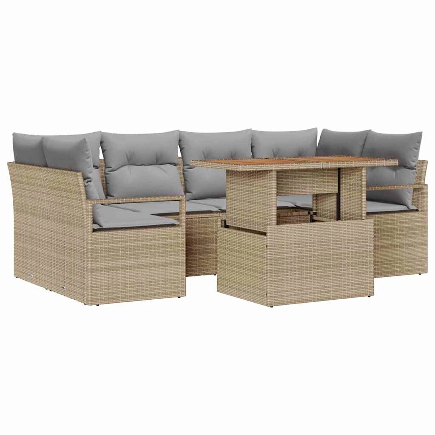 vidaXL Garten-Sofa-Set mit Speicher 7-Tlg Beige Poly Rattan 3358401 günstig online kaufen