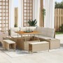 Beiges 8-teiliges Garten-Sofa-Set mit Stauraum aus Polyrattan von vidaXL.