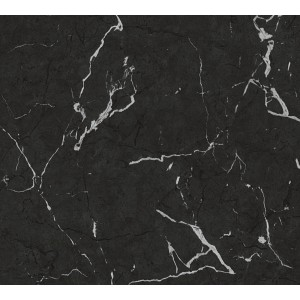 Schwarze Vliestapete mit glatter Marmor-Optik aus der Kollektion Metropolitan Stories II.
