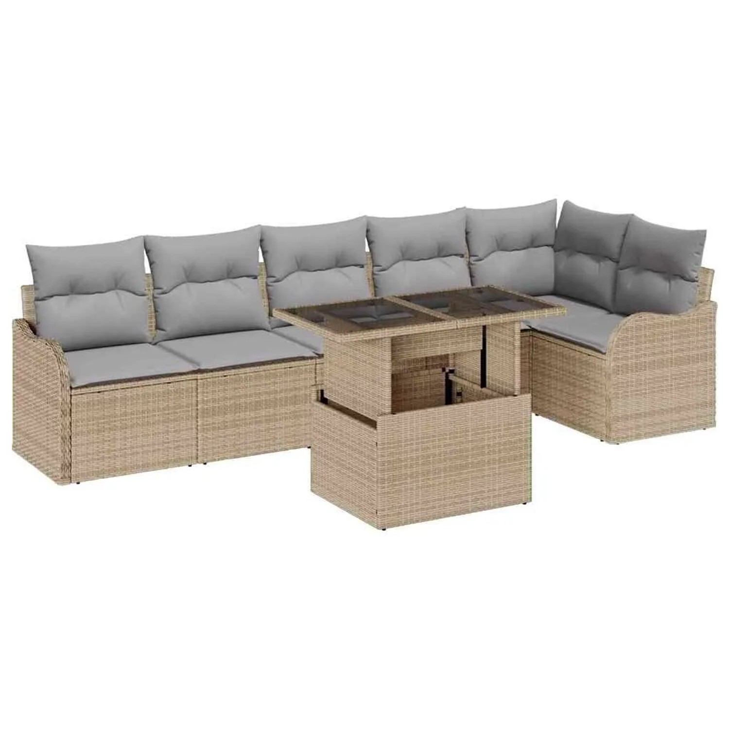 vidaXL Garten-Sofa-Set mit Kissen 7-Tlg Beige Poly Rattan 3357213