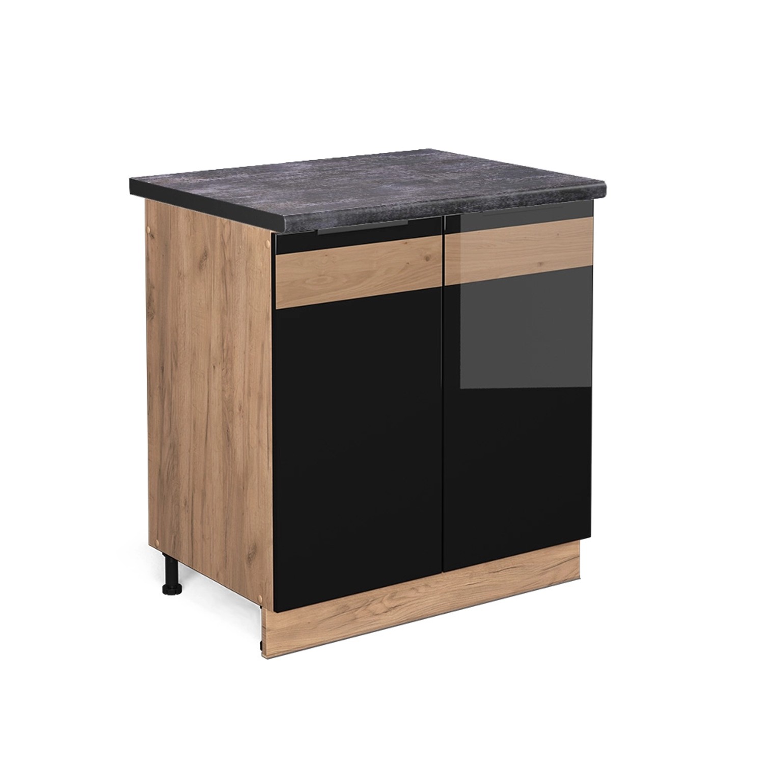 Vicco Spülenunterschrank Fame-Line Schwarz Eiche hochglanz/Goldkraft Eiche 80 cm AP Anthrazit
