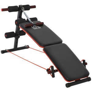 HOMCOM Bauchtrainer mit Trainingsbank, verstellbar, schwarz-rot. Ideal für Bauchmuskeltraining.
