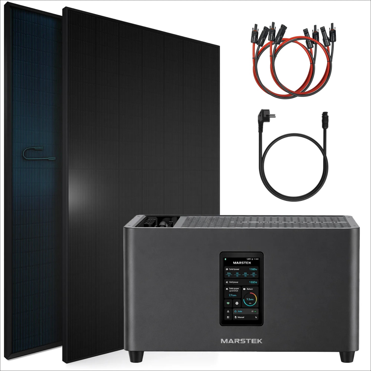 SUNNIVA Balkonkraftwerk 920W mit Marstek Jupiter C Plus 2,56kWh Solarspeicher Wechselrichter inkl Kabel 2x460W Solarmodule Bifazial Fullblack GlasGlas