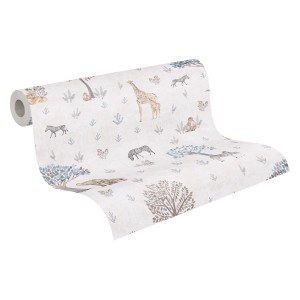 A.S. Creation Vliestapete mit Tiermotiv in Beige und Blau, ideal für das Kinderzimmer.