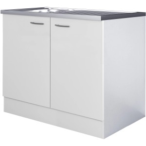 Flex-Well Komplettspüle Wito, 100x60 cm, weiß, mit Edelstahl-Auflagespüle und zwei Drehtüren.