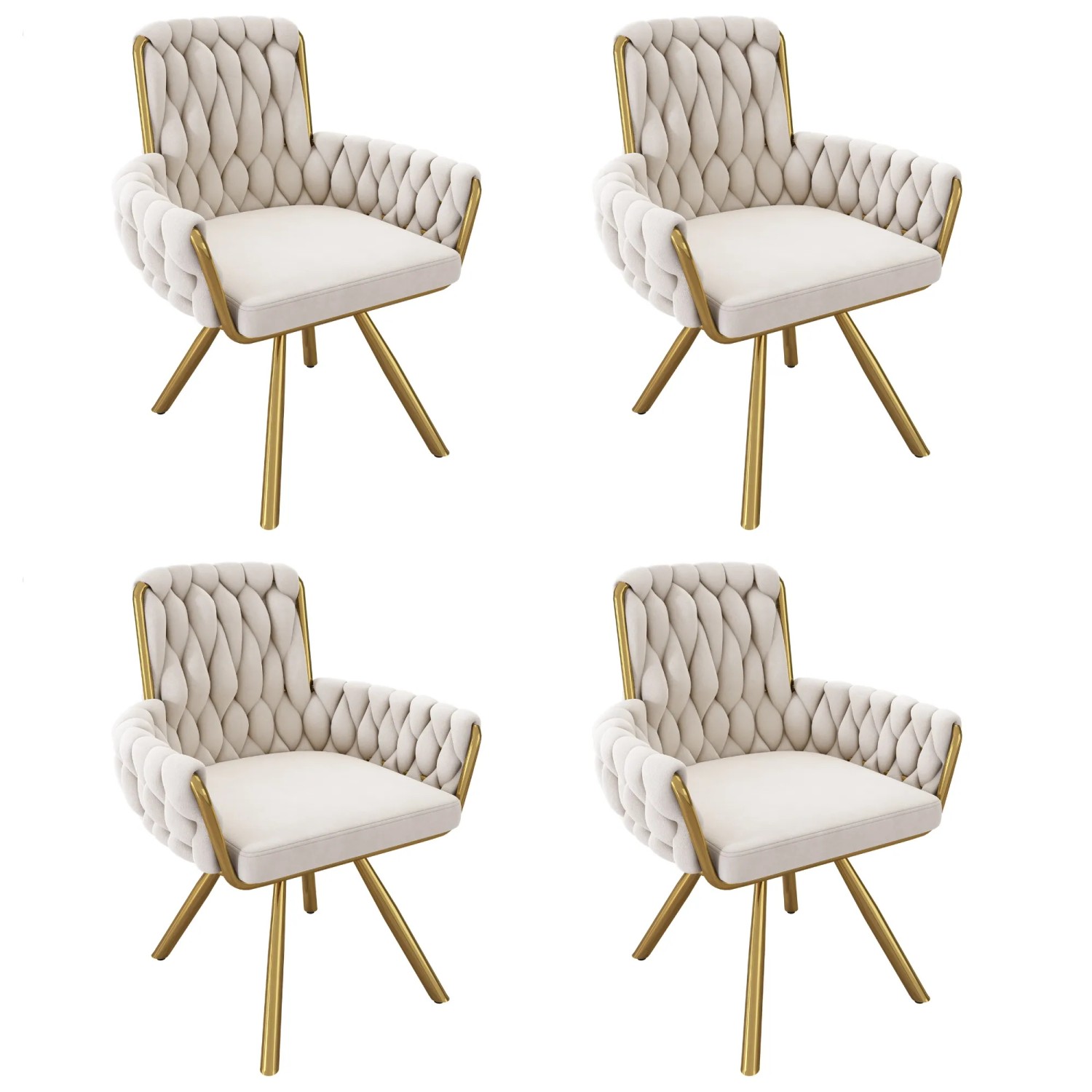 Merax Samt Esszimmerstuhl 4er Set Drehbar mit Metallbeinen Beige