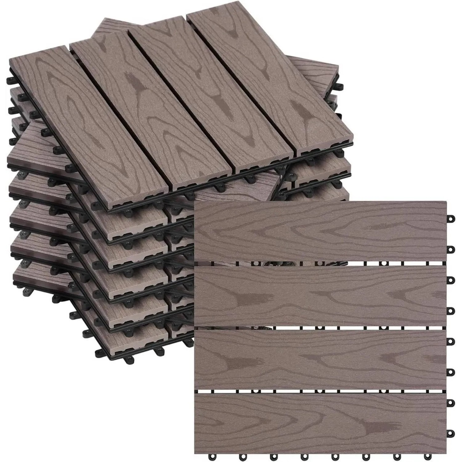 WOLTU WPC Terrassenfliesen Holzoptik Klicksystem 11 Stück/1 m² Braun