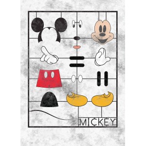 Komar Vliesfototapete Mickey Kit: Mickey Mouse Elemente auf grauem Hintergrund.
