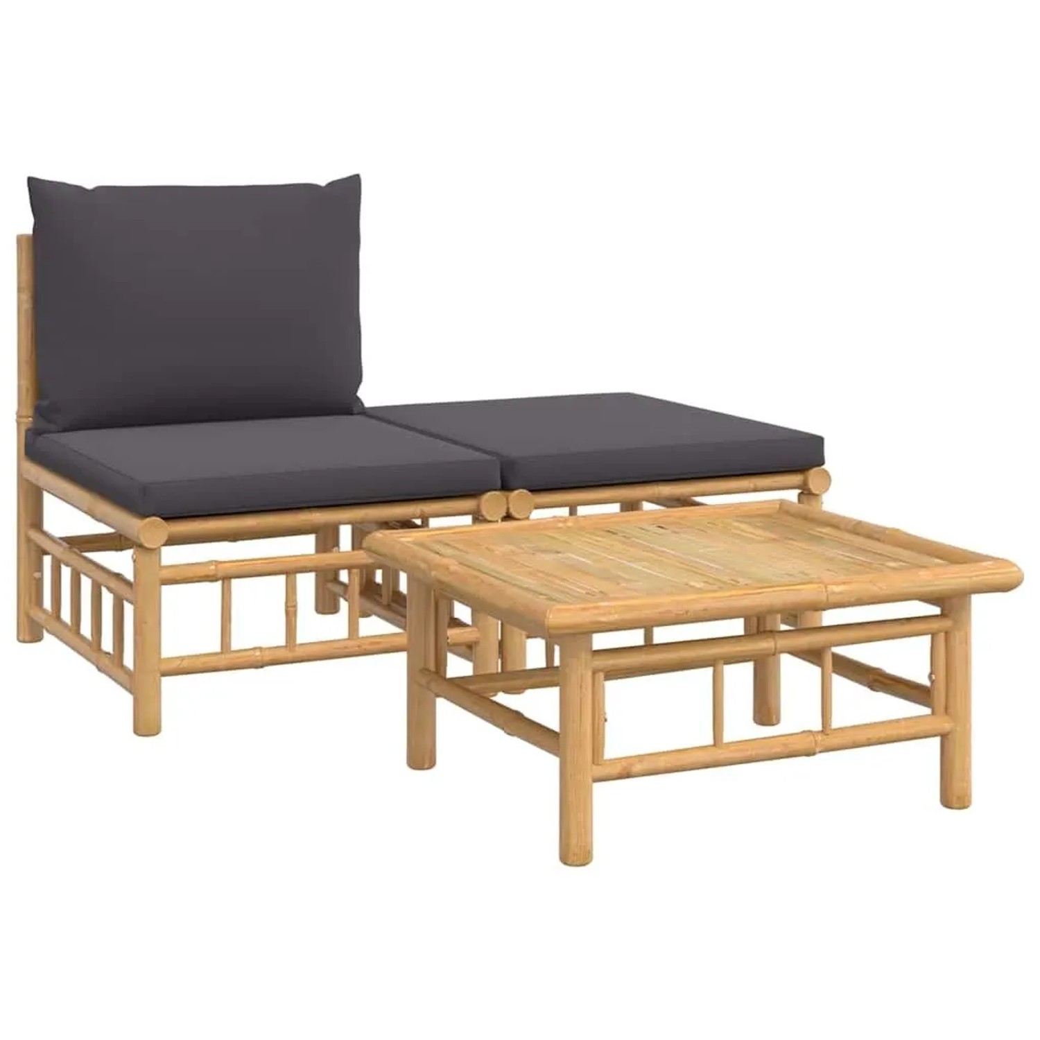 vidaXL 3-Tlg Garten-Lounge-Set mit Dunkelgrauen Kissen Bambus 362305