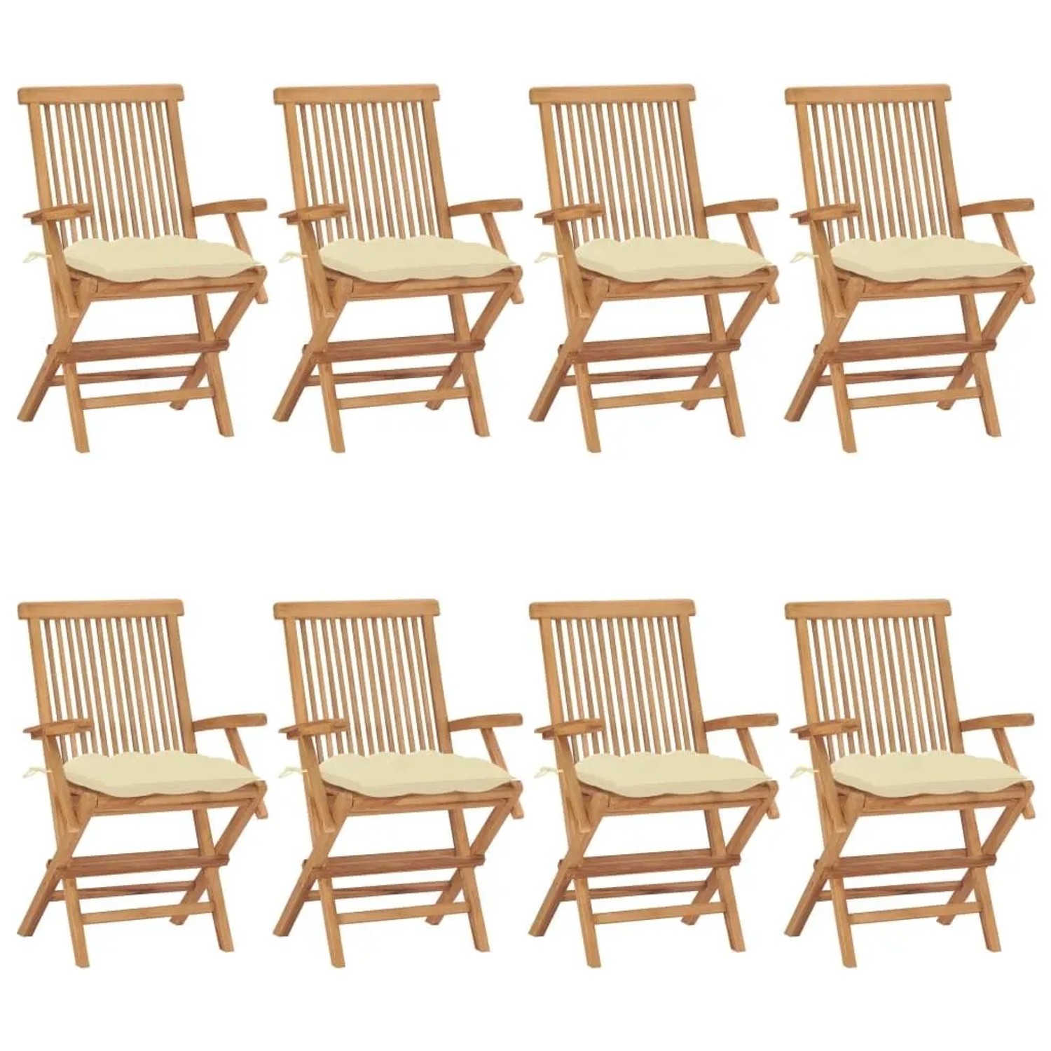 vidaXL Gartenstühle mit Cremeweißen Kissen 8 Stk Massivholz Teak 3072906 günstig online kaufen