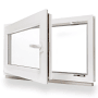 Framelux Kunststofffenster Slimline, weiße 3-fach Verglasung, 1000x500 mm, Linksanschlag geöffnet.