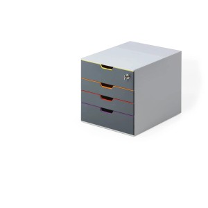 Durable Schubladenbox A4 Varicolor Safe mit 4 Fächern (gelb, orange, rot, lila) und Schloss.