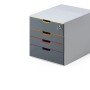 Durable Schubladenbox A4 Varicolor Safe mit 4 Fächern (gelb, orange, rot, lila) und Schloss.