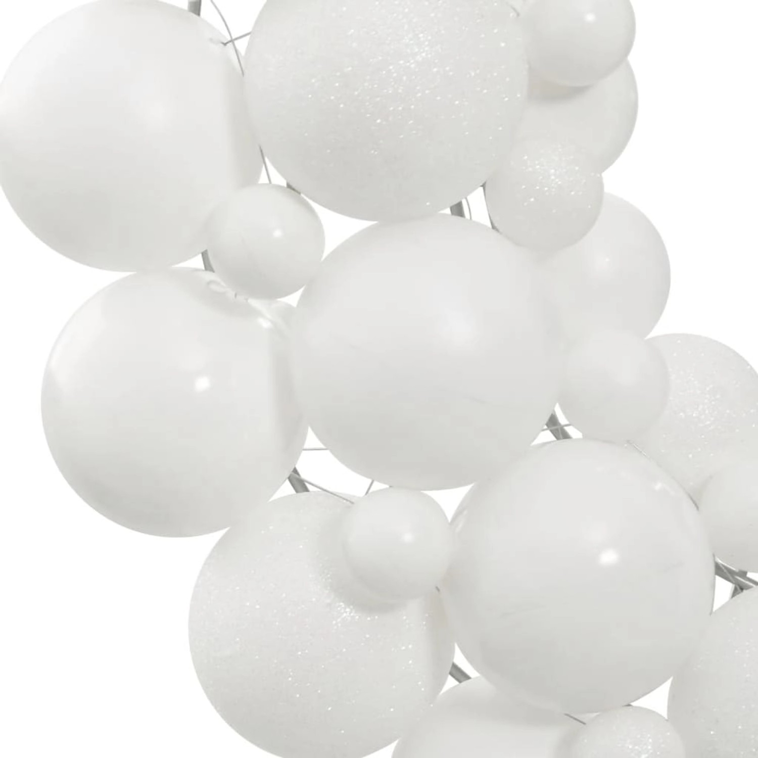 Weihnachtskranz, weiß, 45 cm, mit glitzernden und matten Weihnachtskugeln aus Polystyrol.