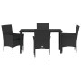 Schwarze 5-tlg. vidaXL Garten Essgruppe aus Poly Rattan mit Tisch und Stühlen.