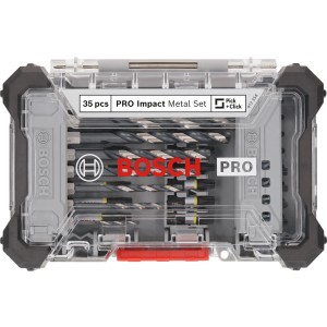 Bosch Pro Impact Metal 35-teilig: Schrauber-Bit und Metallbohrer Set im transparenten Koffer.