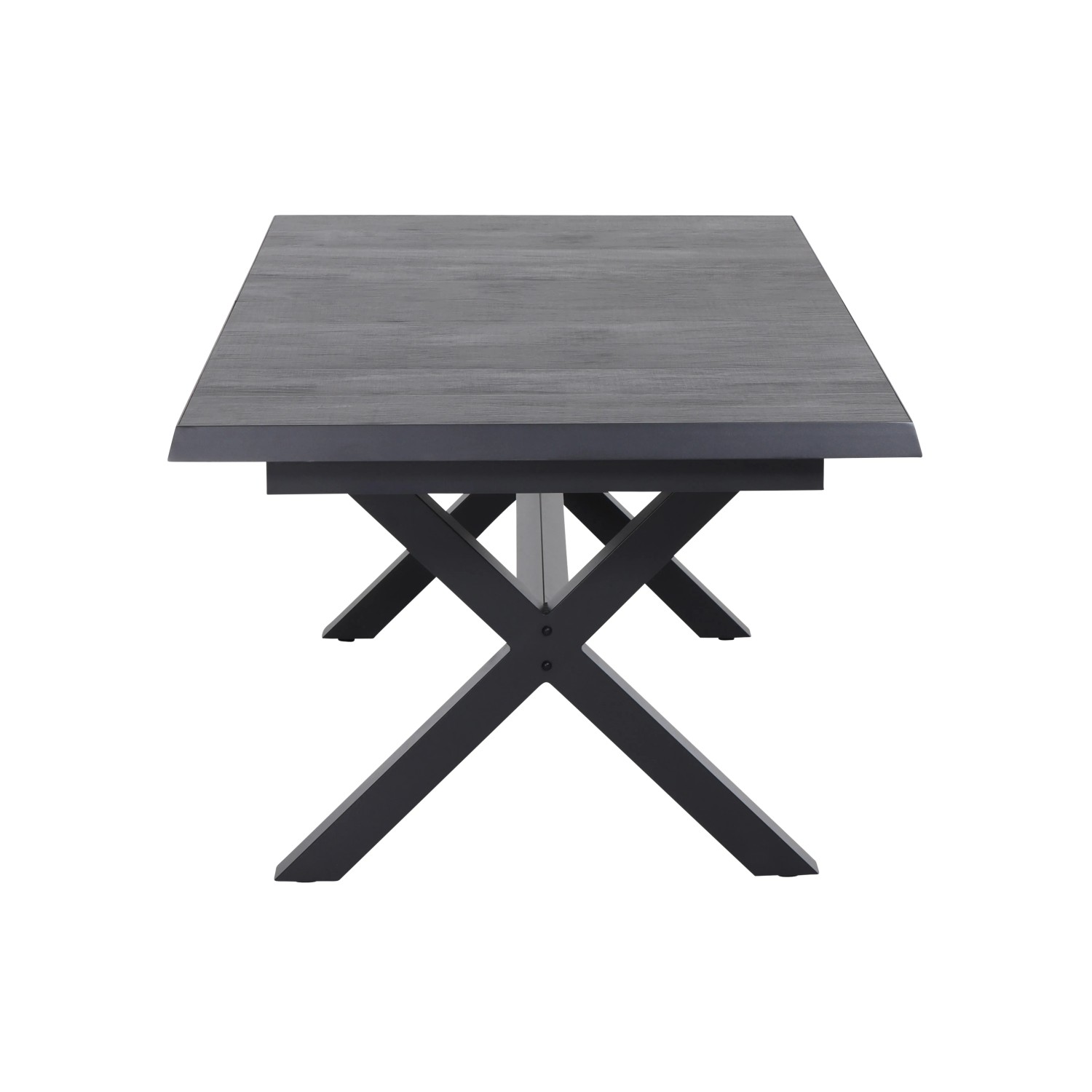 Rechteckiger, ausziehbarer Gartentisch Sincro Wood Grey von Siena Garden mit Aluminiumgestell.