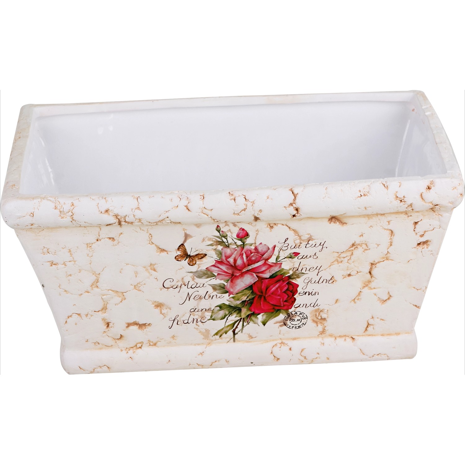 Deko-Pflanzkasten mit Rosenmotiv 11 cm x 22 cm x 13 cm Creme günstig online kaufen