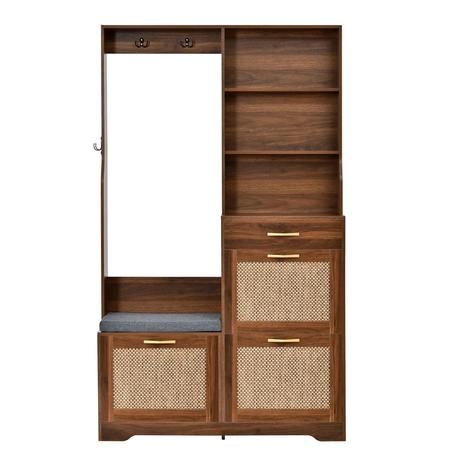 Merax Garderobenschrank mit Sitzbank Schuhschrank Rattan Front
