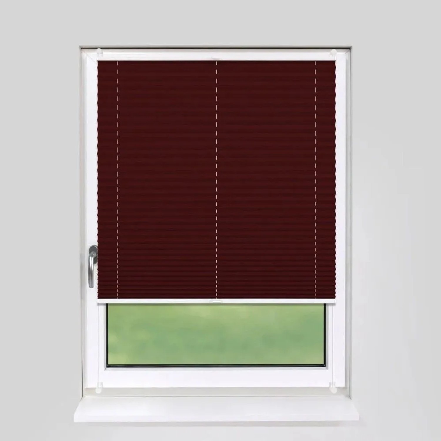 Weinrotes Plissee Basic 85x210cm blickdicht, Klemmfix Montage am Fenster. Ideal als Sicht- und Sonnenschutz.