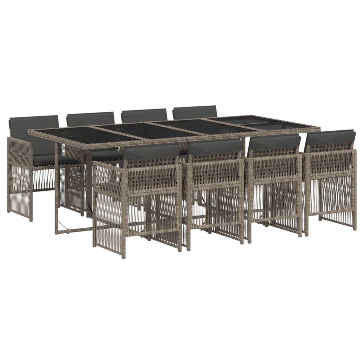 vidaXL 9-Tlg Garten-Essgruppe mit Kissen Grau Poly Rattan 3210920 günstig online kaufen