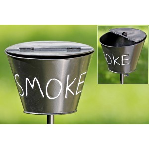 Schwarzer Gartenstab Aschenbecher mit Deckel, ca. 110 cm hoch, mit Aufschrift SMOKE.