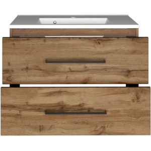 Held Möbel Einzelwaschtisch Rom, 80 cm, Eiche Natur Matt, mit zwei Schubladen und Softclose.