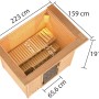 Woodfeeling Sauna Selena mit Ofen, LED-Dachkranz und Maßen. Massivholzsauna für entspannende Momente.