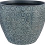 Dunkelgrauer Pflanztopf aus Faserton mit Kreismuster, Ø 43 cm.