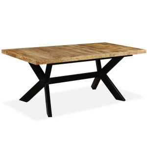 vidaXL Esstisch aus Mangoholz massiv mit Stahlrahmen, 180 cm. Tisch mit X-förmigen Beinen.
