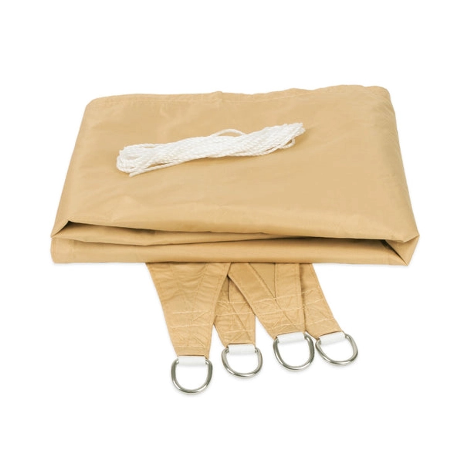 Sandfarbenes, dreieckiges Karat Sonnensegel (5x5x5 m) mit Befestigungsmaterial für Garten, Terrasse und Balkon.