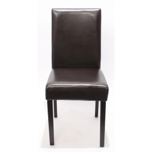 MCW Esszimmerstuhl Littau 4er-Set, braunes Leder, dunkle Holzbeine, Frontansicht.