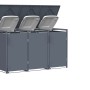 Anthrazitfarbene FM-SOLAR Mülltonnenbox aus Metall für 3 Mülltonnen, Deckel geöffnet, für stilvolle Außenaufbewahrung.