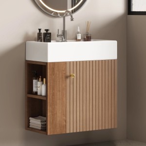 PXloue Badmöbel Set 55 cm Badezimmerschränke mit Waschbecken Waschtischunterschrank hängend Braun