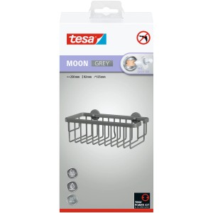 Tesa Moon Grey Duschkorb, matt grau, zur Wandmontage ohne Bohren.