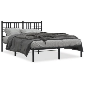 Schwarzes Metall Bettgestell (120x190 cm) mit Kopfteil von vidaXL. Bett für Schlafzimmer.