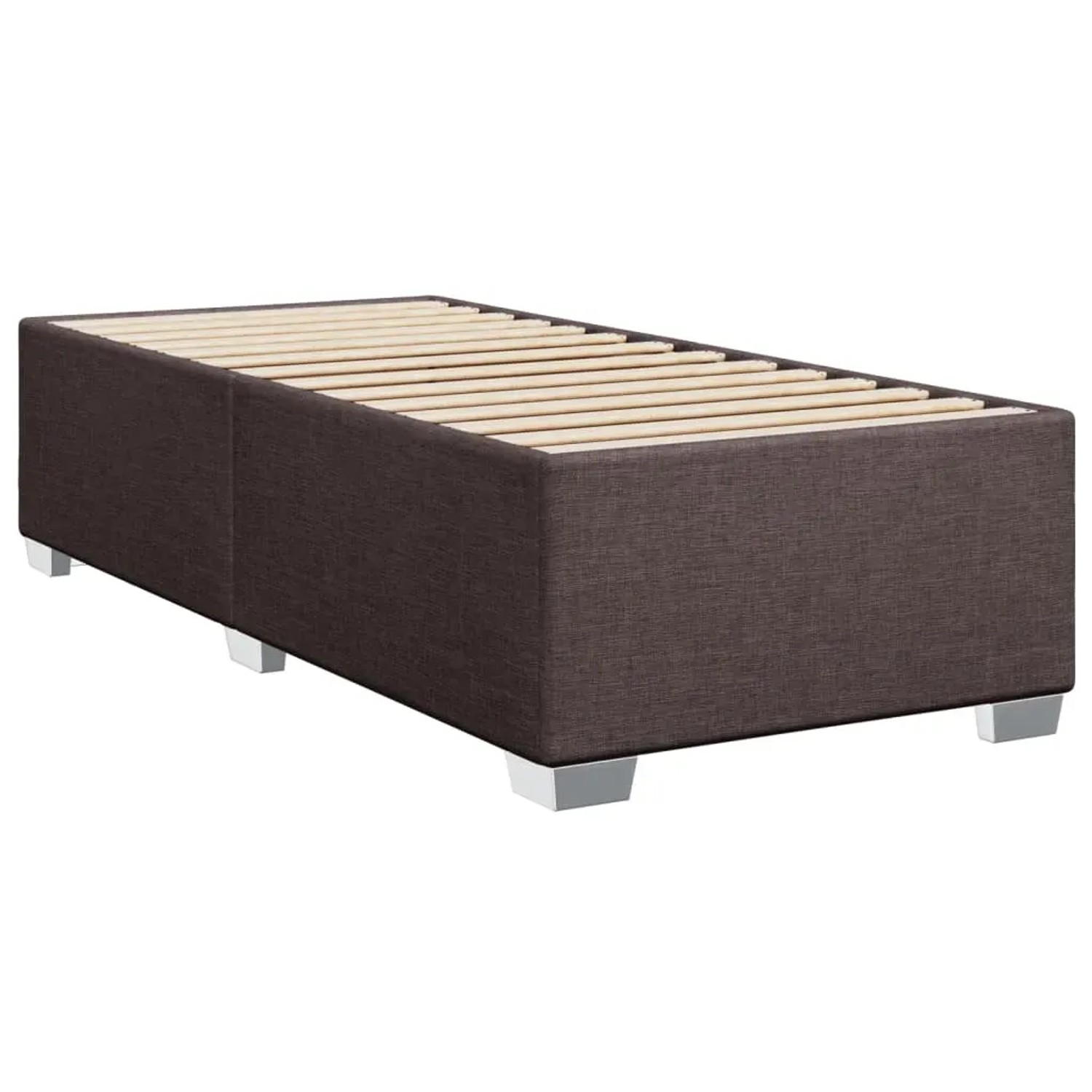 Boxspringbett dunkelbraun (100x200 cm) mit Lattenrost und silbernen Füßen.