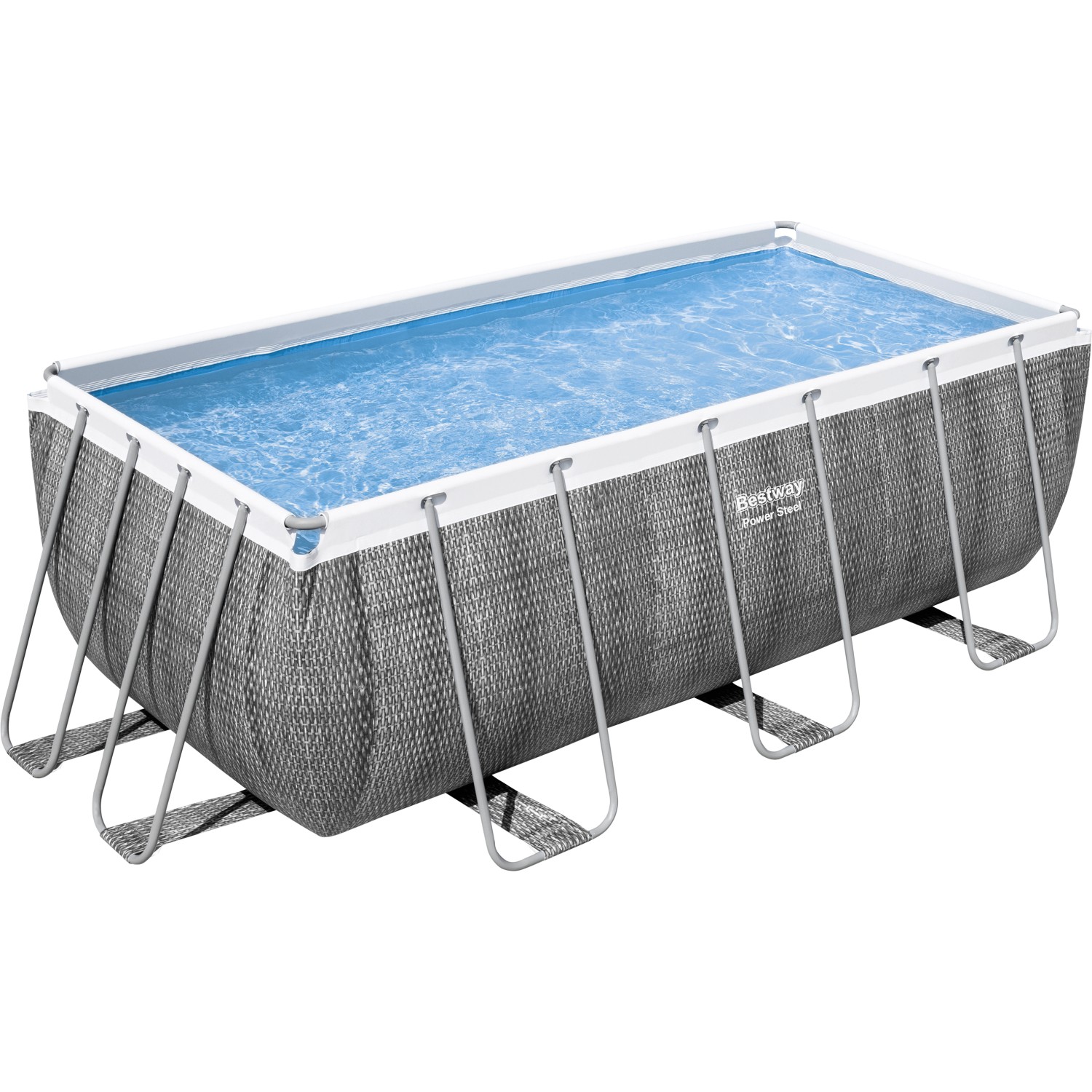 Bestway Frame Pool-Set Power Steel 412 x 201 x 122 cm Rattan-Optik Eckig