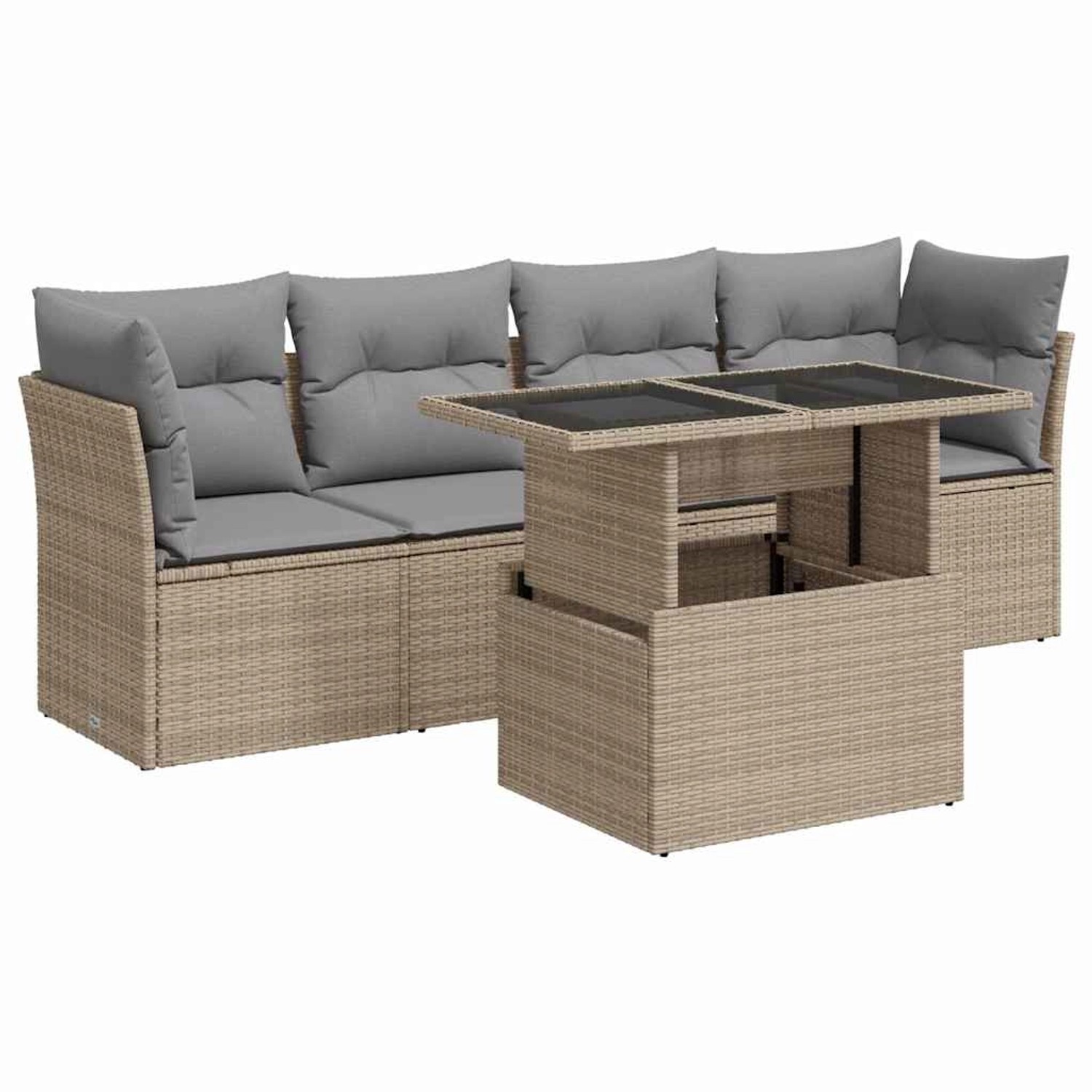 vidaXL 5-Tlg Garten-Sofagarnitur mit Kissen Beige Poly Rattan 3326090 günstig online kaufen