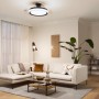 Schwarze Philips LED Deckenleuchte Bliss mit Ventilator in modernem Wohnzimmer.
